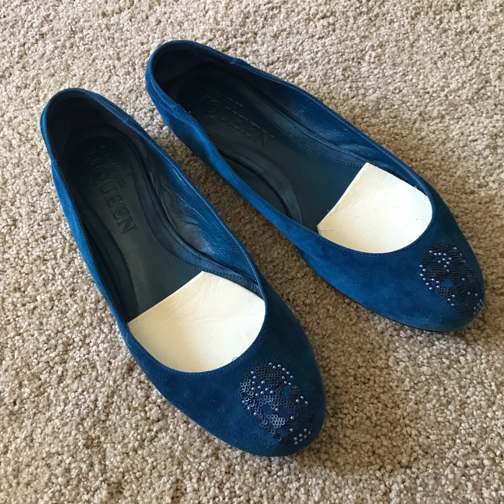 dark turquoise suede alexander mcqueen flats